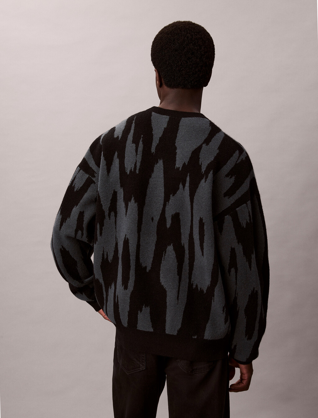 Print Jacquard Relaxed Sweater, Harlem Night Blue, hi-res