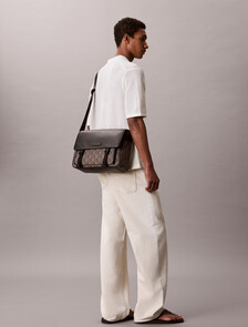 Emblem Logo Jacquard Messenger Bag, LOTUS BEIGE / BLACK AOP, hi-res