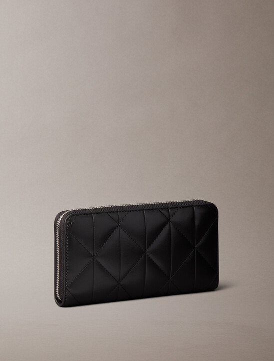 Quilted Emblem Long Zip Around Wallet
