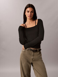Stripe Sweater Top, Black, hi-res