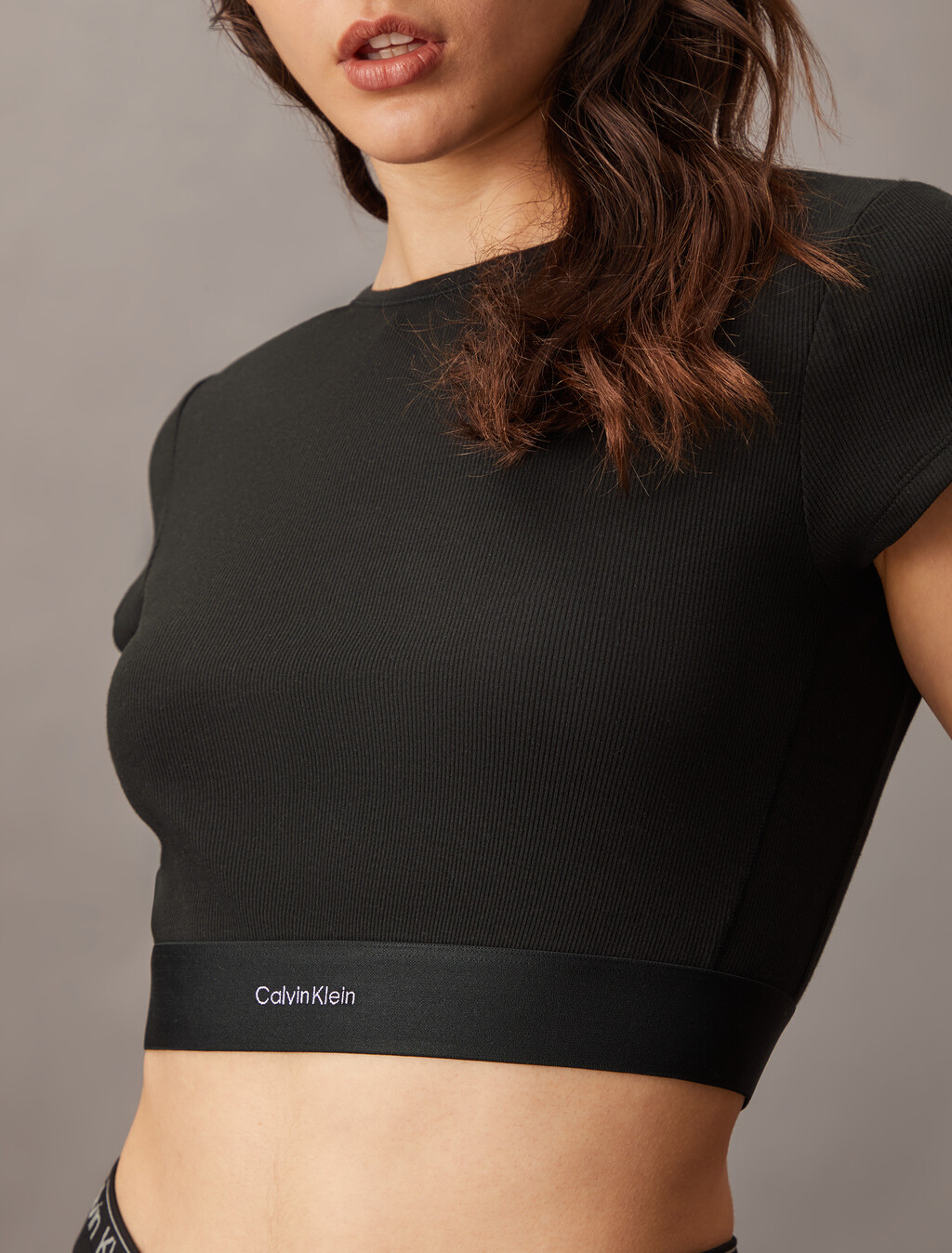 Rib Knit Cropped Tee, Black, hi-res