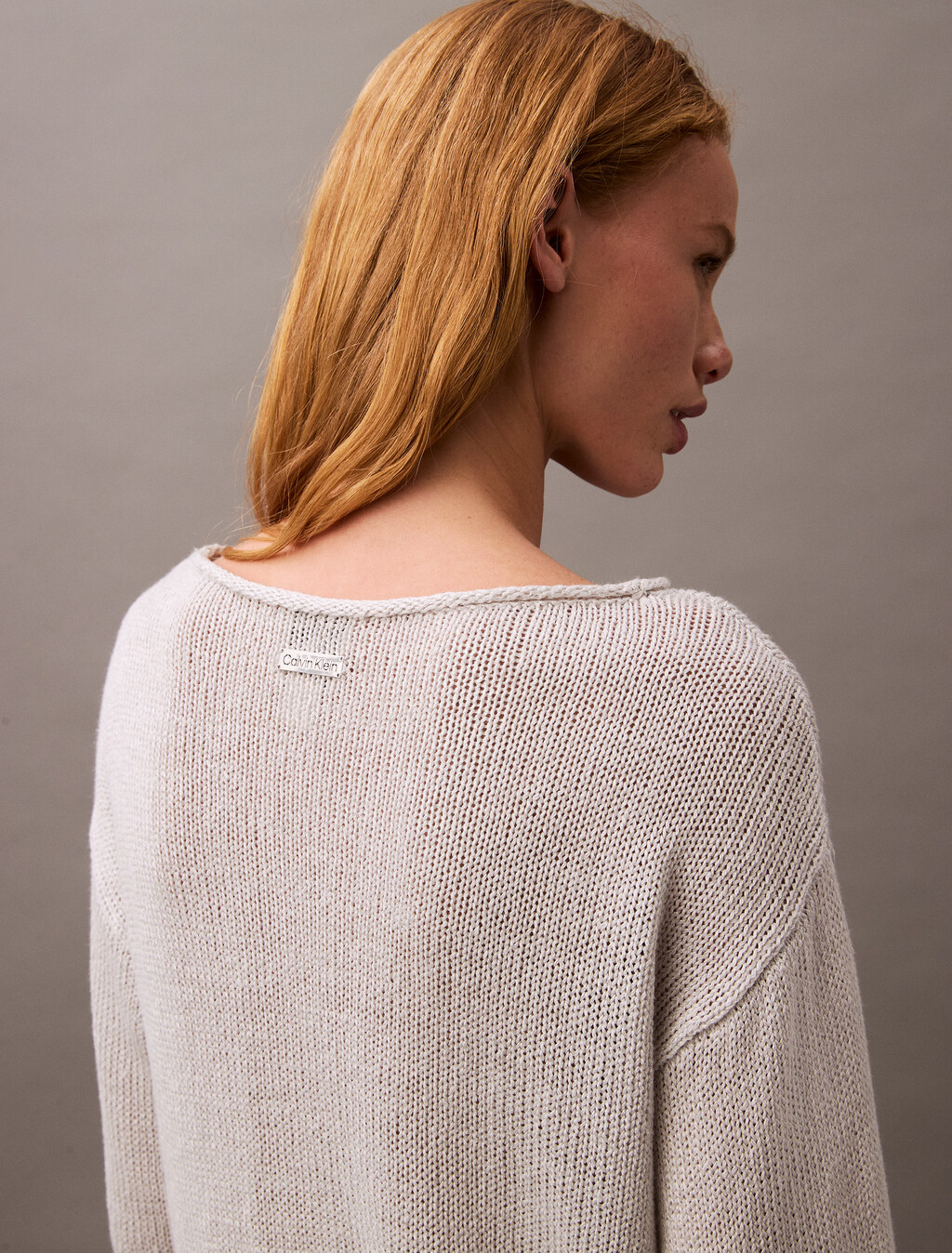 Boxy Linen Nylon Jumper, Lunar Rock, hi-res