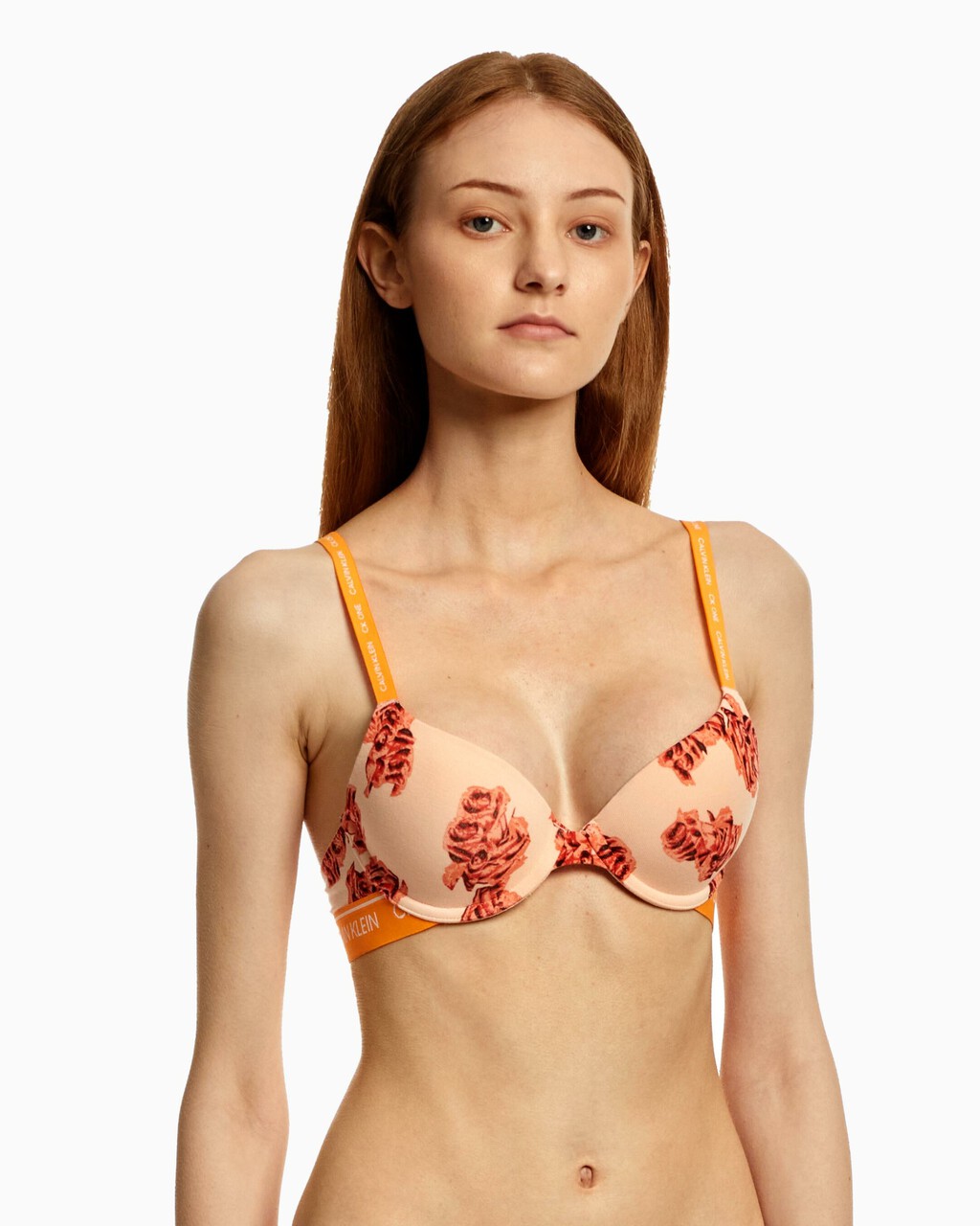 Cotton Lightly Lined Demi Bra, ROSE SPLICE PRINT+CORAL CORSAGE, hi-res
