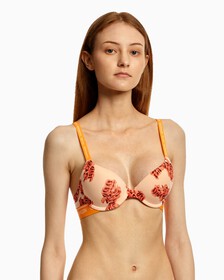 Cotton Lightly Lined Demi Bra, ROSE SPLICE PRINT+CORAL CORSAGE, hi-res