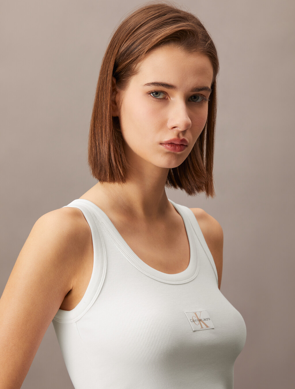 Body Stretch Rib Knit Tank Top, Bright White, hi-res