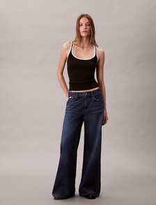 Contrast Trim Ribbed Tank Top, Black Combo, hi-res