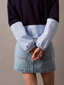 Cropped Colour Block Nylon Jacket, Eclipse / Cashmere Blue, hi-res