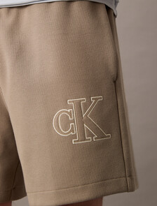 Double Rib Knit Monogram Embroidery Short, Vintage Khaki, hi-res