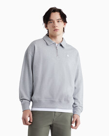 Zip Up Polo Sweatshirt, Light Grey Heather, hi-res