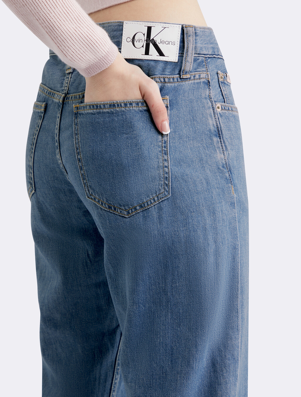 Linen Blend Low Rise Straight Jeans, 212 MED FRONT, hi-res
