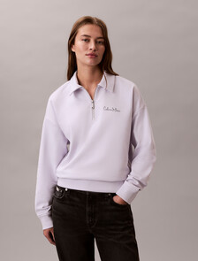 French Terry Relaxed Quarter Zip Sweatshirt, Frosty Lilac, hi-res