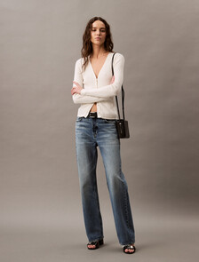 Cotton Variegated Rib Knit Cardigan, Tofu, hi-res
