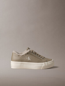 Leather Signature Platform Trainers, Desert Taupe/Dk Ecru, hi-res