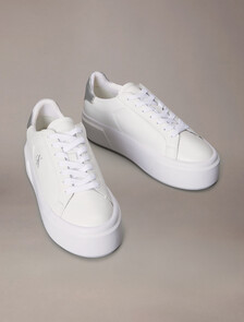 Sienna - Leather Logo Platform Trainers, Bright White/Silver, hi-res