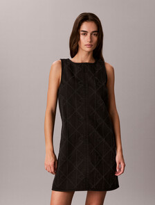 All-Over Logo Denim Mini Dress, CK WORN BLACK, hi-res