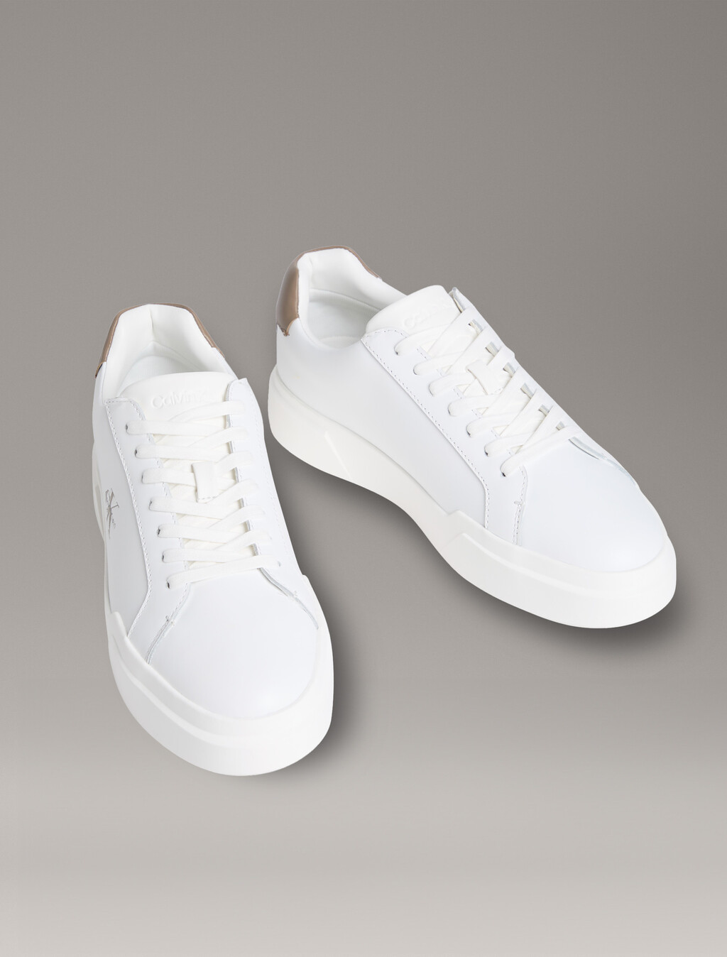 Leather Durable Traction NYC Trainers, Bright White/Desert Taupe, hi-res
