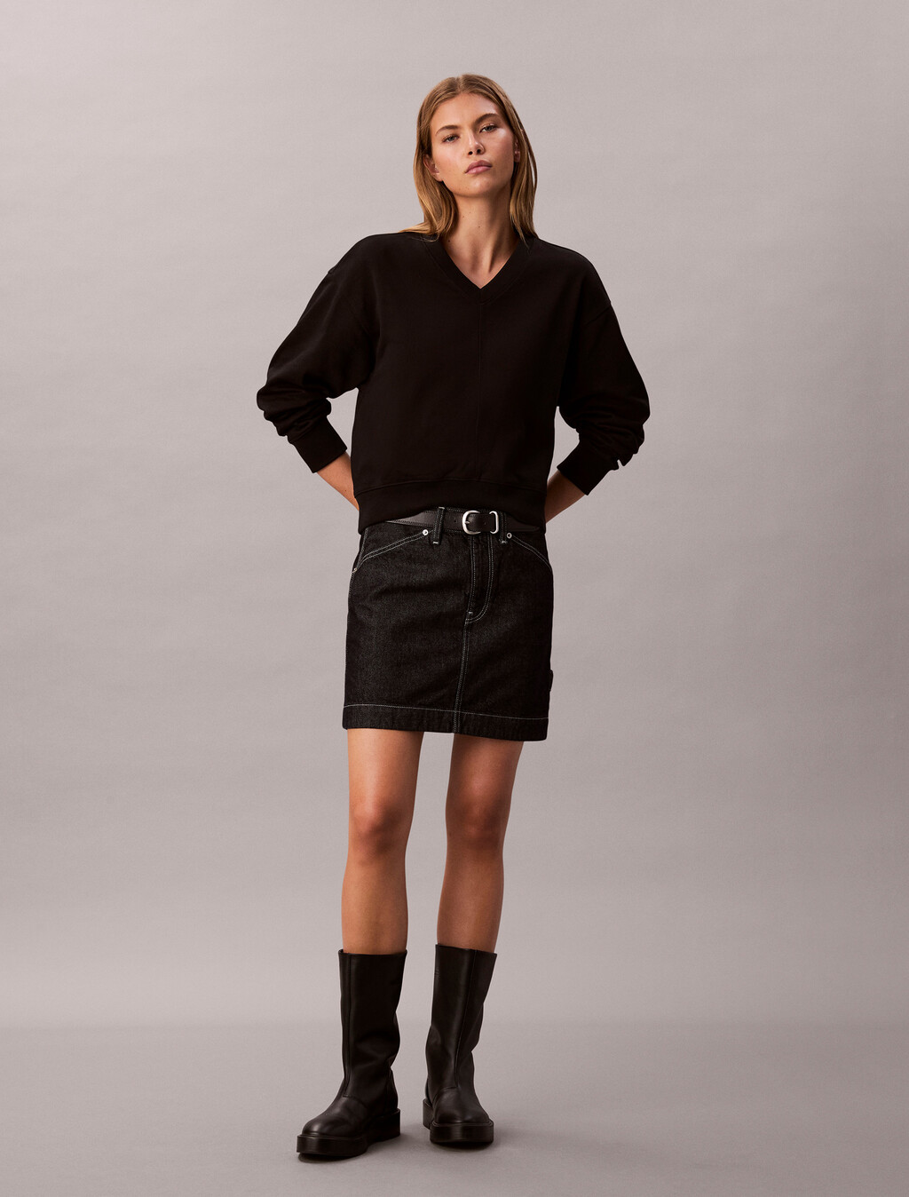 Terry Relaxed Sweatshirt, Black, hi-res