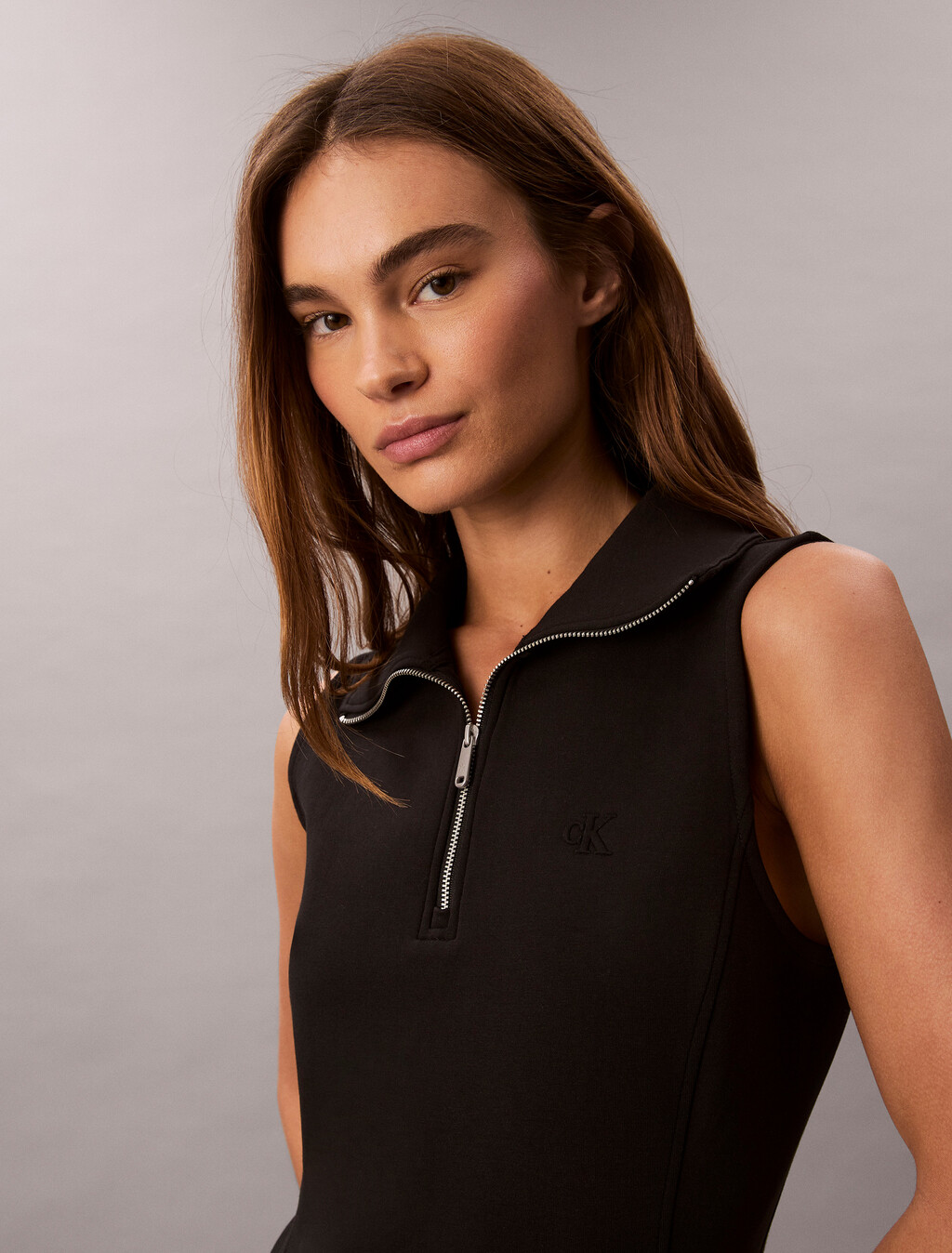 Scuba Fit And Flare Half Zip Dress, Black, hi-res