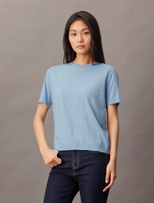 Silk Cotton Crewneck Tee, Cerulean, hi-res