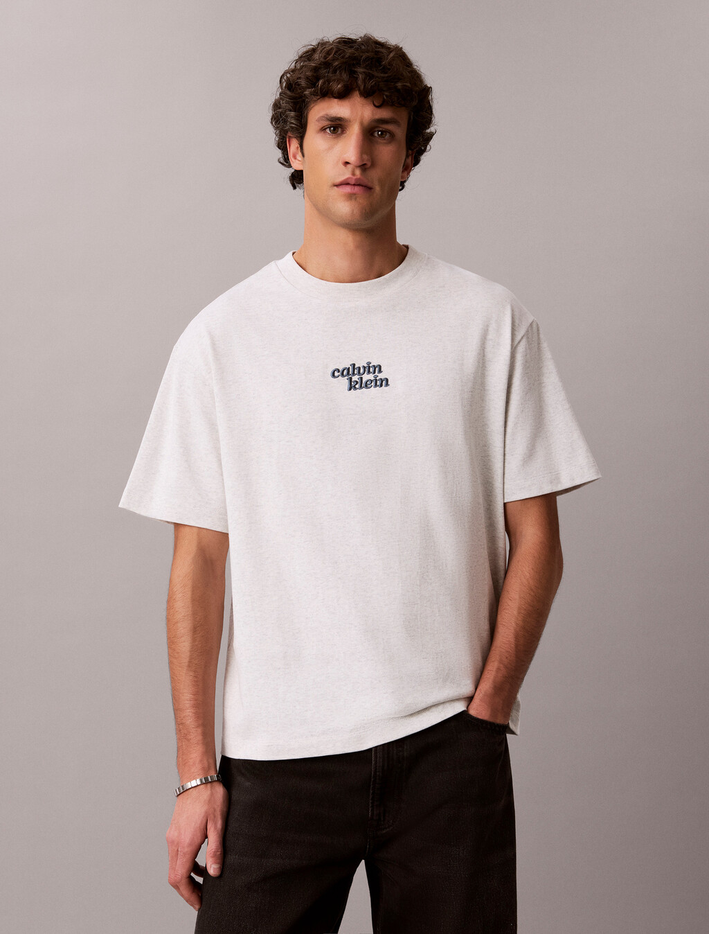 Relaxed High Pile Logo Tee, Snowy Htr, hi-res