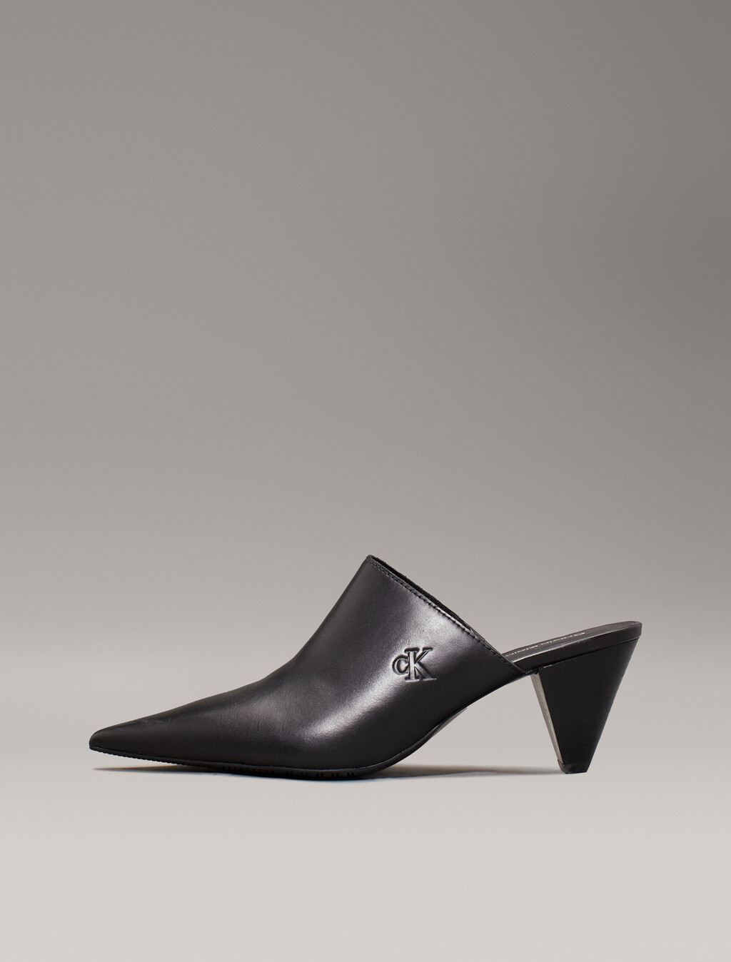 Leather Cone Heel Mules, Triple Black, hi-res