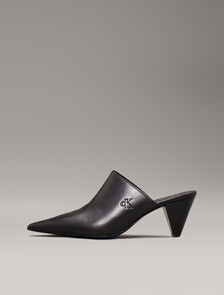 Leather Cone Heel Mules, Triple Black, hi-res