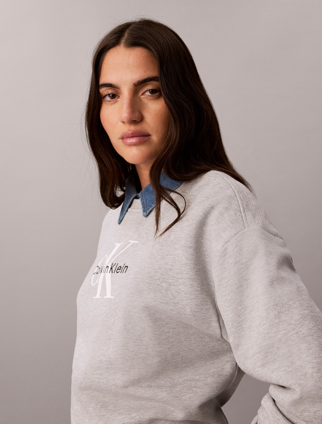 Cropped Monogram Sweatshirt, Heroic Grey Heather, hi-res