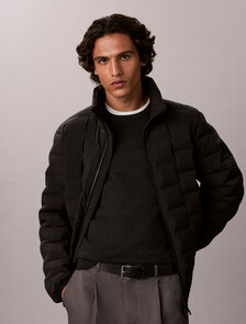Quilted Mock Neck Down Puffer Jacket, Black, hi-res