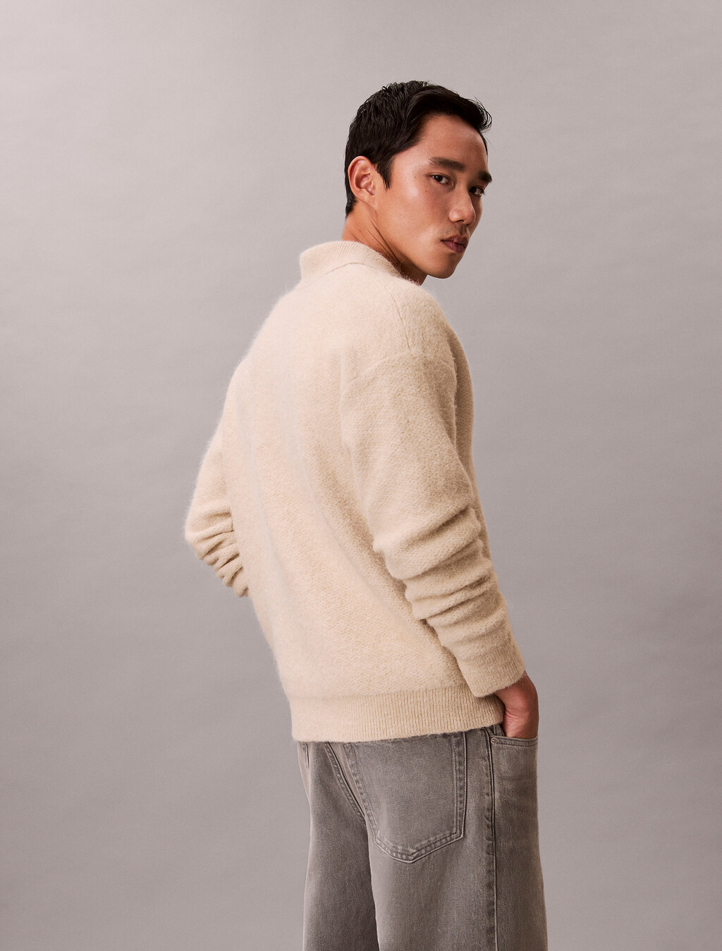 Brushed Alpaca Blend Johnny Collar Jumper, Pelican, hi-res