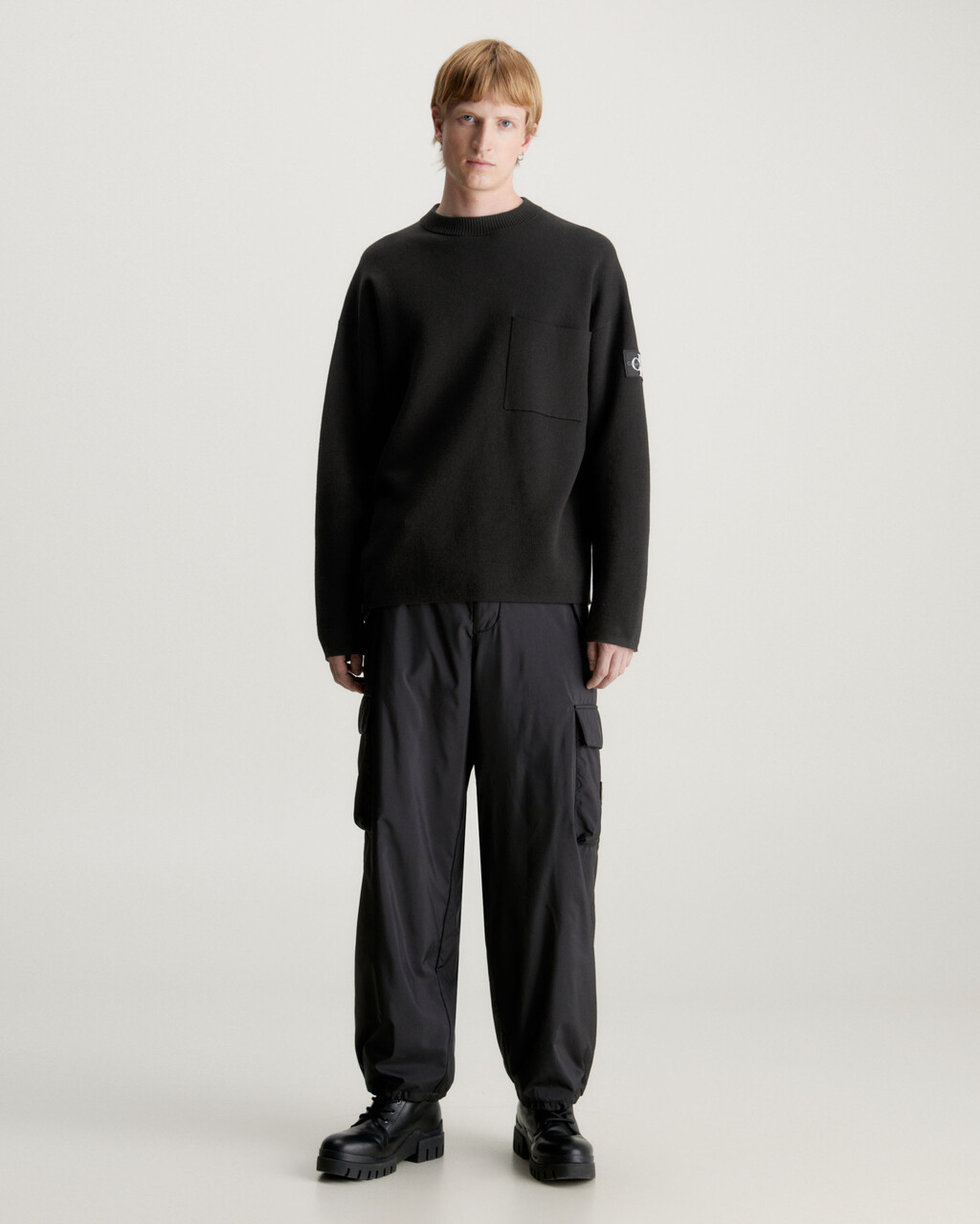 Relaxed Plated Cotton Jumper, Ck Black/Bright White, hi-res