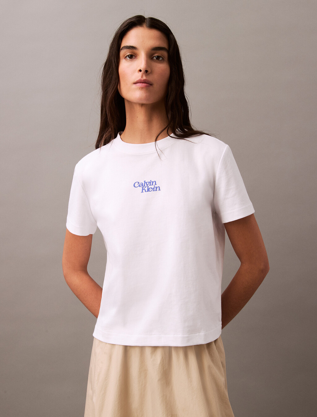 Flocked Logo Crewneck Tee, Brilliant White, hi-res