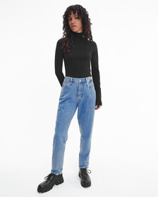 SLIM RIBBED MOCK NECK TOP, Ck Black, hi-res