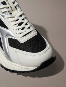 Knit and Metallic Runner Trainers, Black/Silver/Light Grey, hi-res