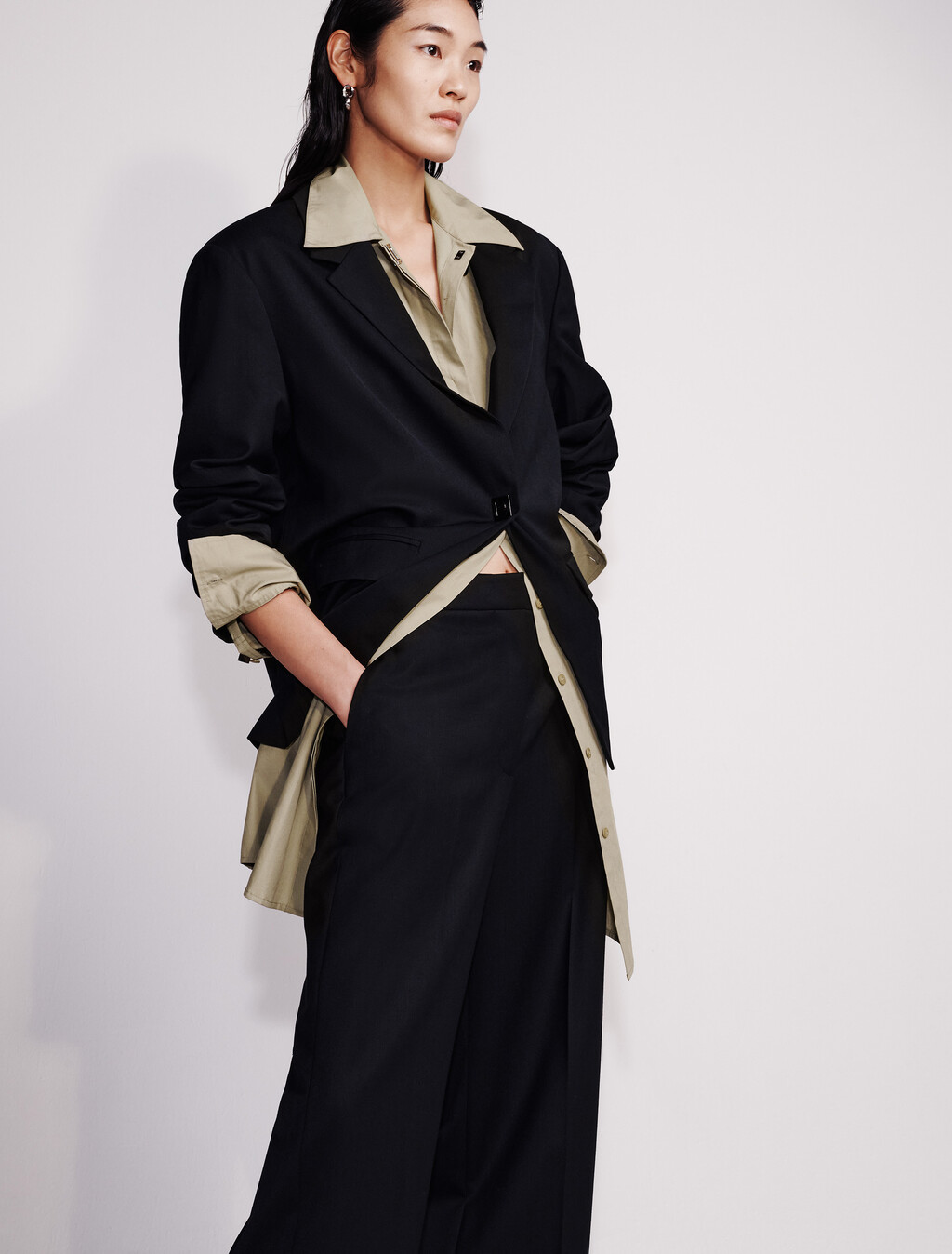 Wool Blend Tailored Pants, Black, hi-res