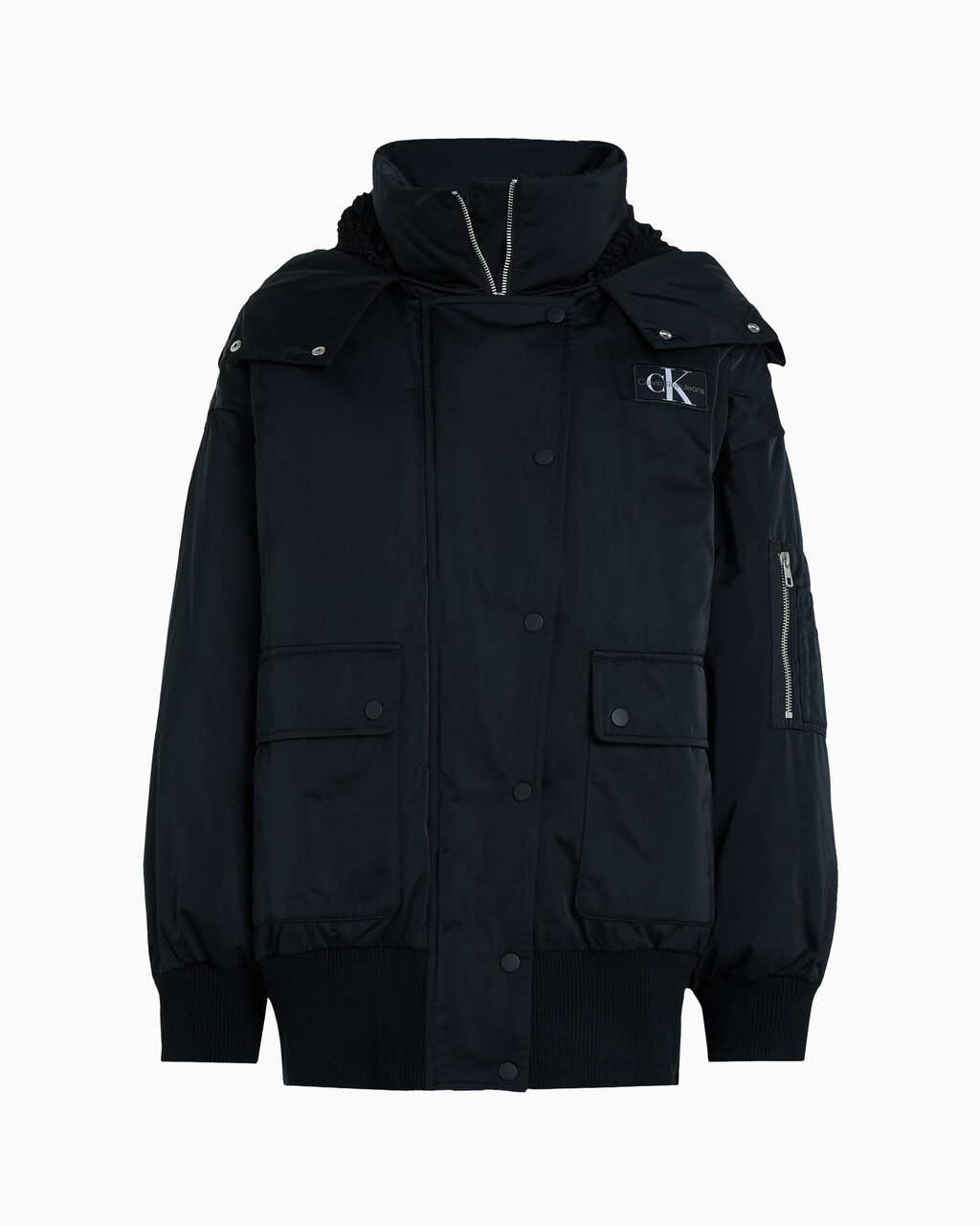 Oversized Hooded Bomber Jacket, Ck Black, hi-res