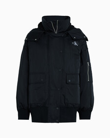 Oversized Hooded Bomber Jacket, Ck Black, hi-res