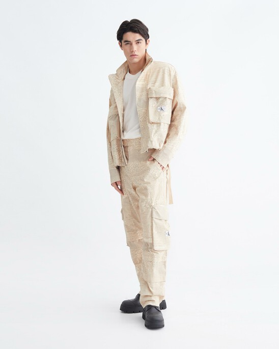Cropped Cotton Twill Zip Up Jacket