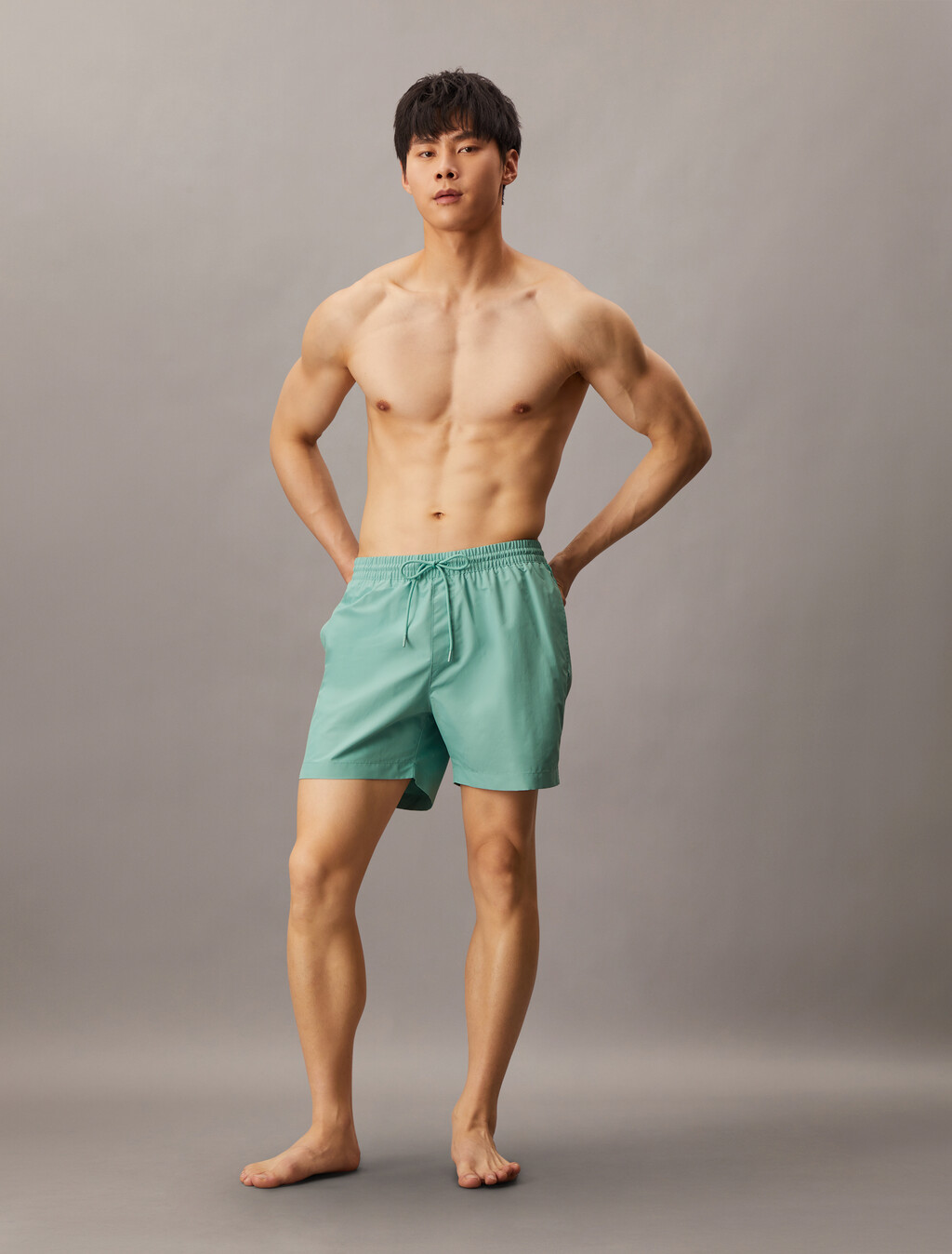 Medium Drawstring Swim Shorts - Logo Tape, Saltwater Aqua, hi-res