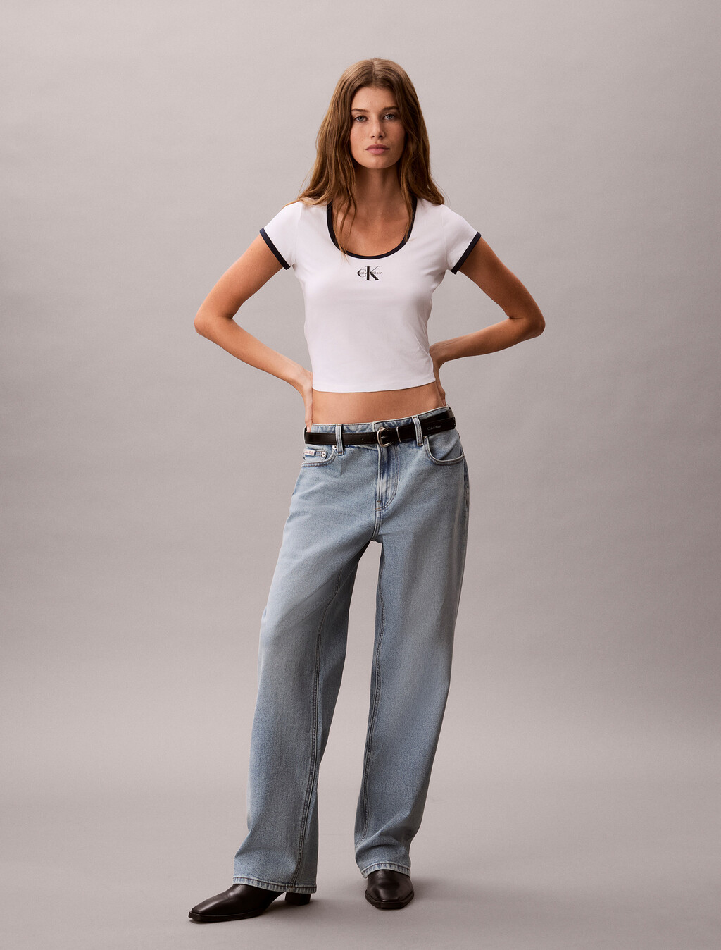 Slim Cotton Stretch Ringer T-shirt, Bright White, hi-res