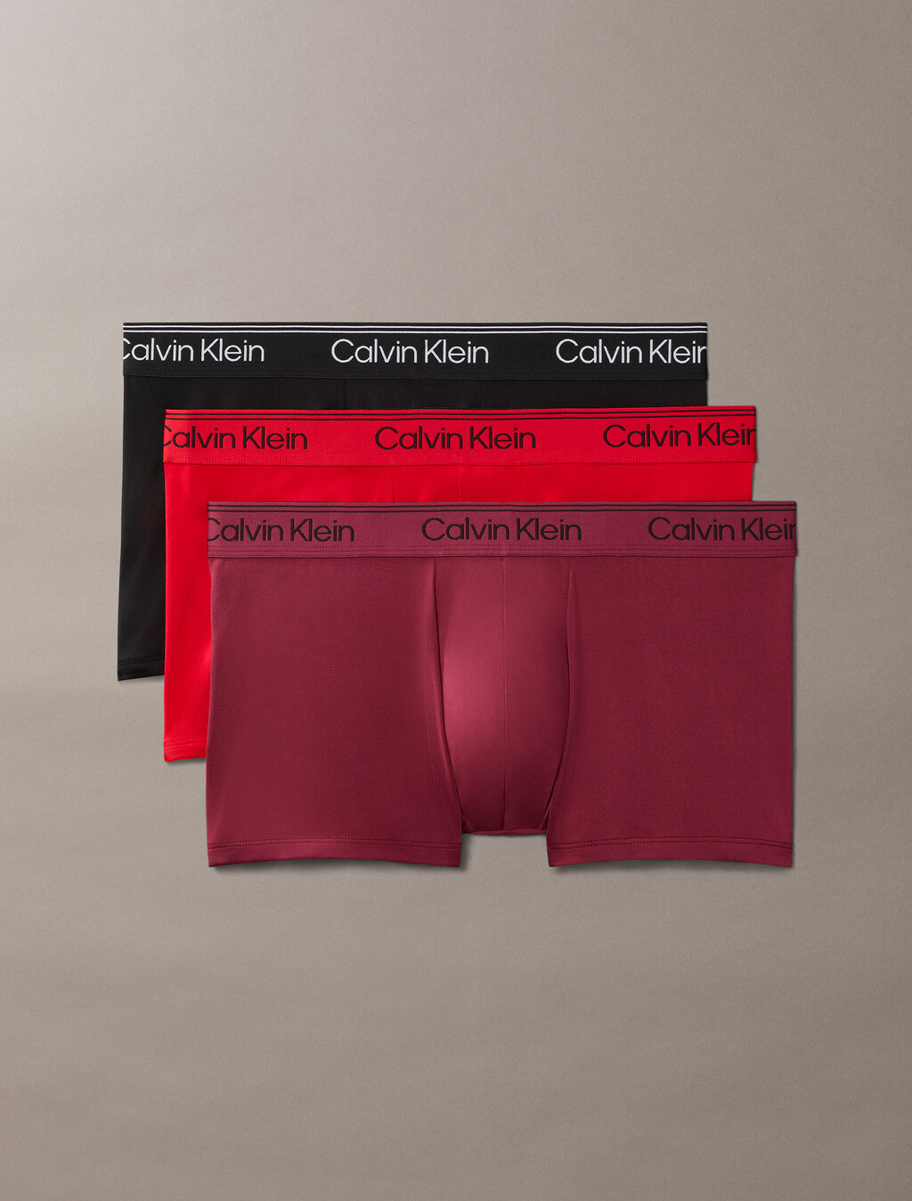 3 Pack Low Rise Trunks - Microfibre Stretch, Black/Goji Berry/Established Red, hi-res