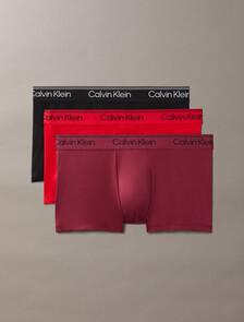 3 Pack Low Rise Trunks - Microfibre Stretch, Black/Goji Berry/Established Red, hi-res