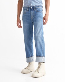 37.5 90s Straight Cropped Jeans, Med Blue Logo Tab, hi-res