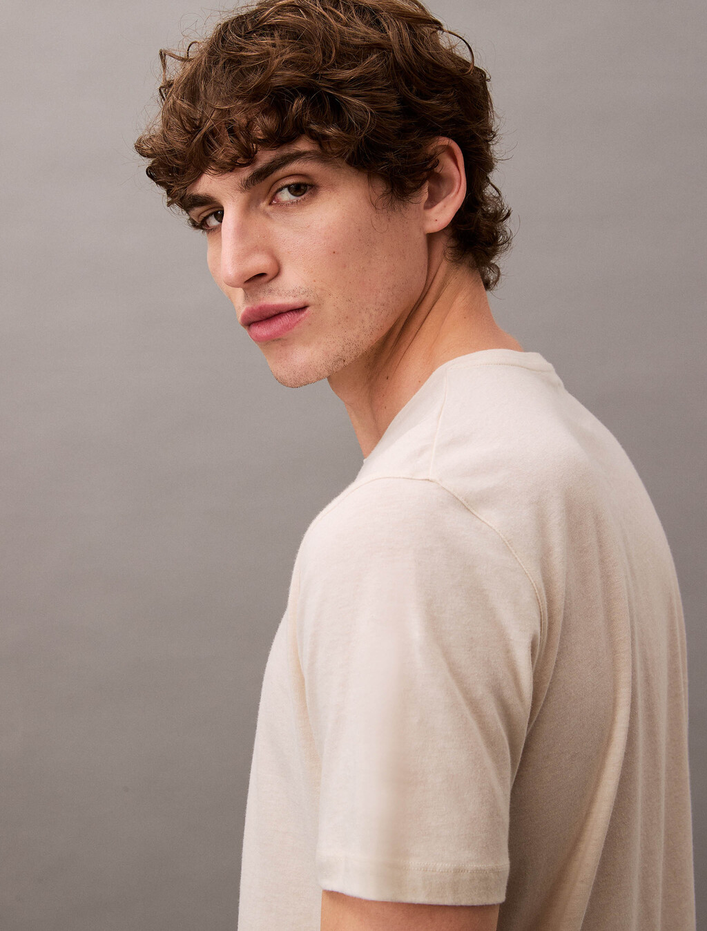 Cotton Silk Jersey Tee, Chalk, hi-res
