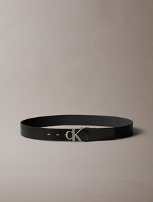 CK Buckle Tumbled Leather Belt, Black/Antique Silver, hi-res