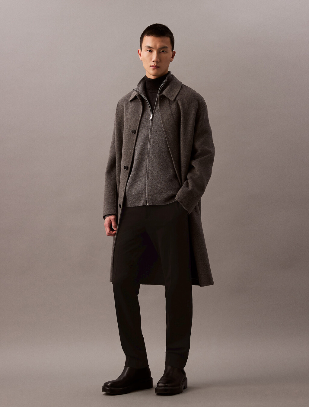 Cashmere Full Zip Sweater, Dark Cliff Htr, hi-res