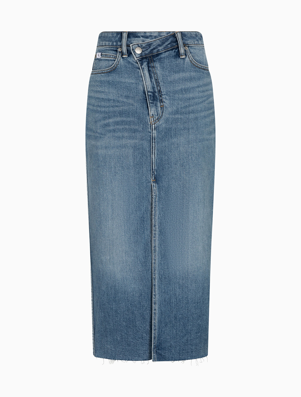 Reconsidered Front Split Maxi Denim Skirt, Med Blue F Split Cross Wb Rwh, hi-res