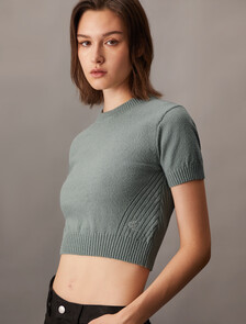 Cropped Short Sleeve Sweater, Slate Gray, hi-res