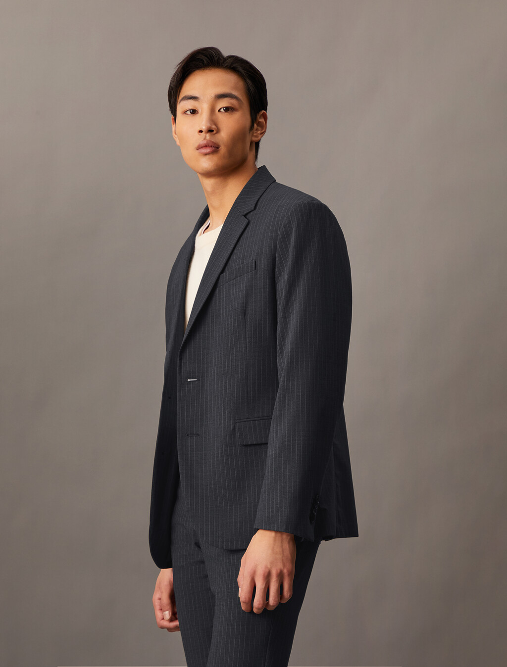 Refined Wool Blend Pinstripe Slim Trouser, Charcoal Heather, hi-res