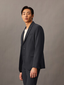 Refined Wool Blend Pinstripe Slim Trouser, Charcoal Heather, hi-res