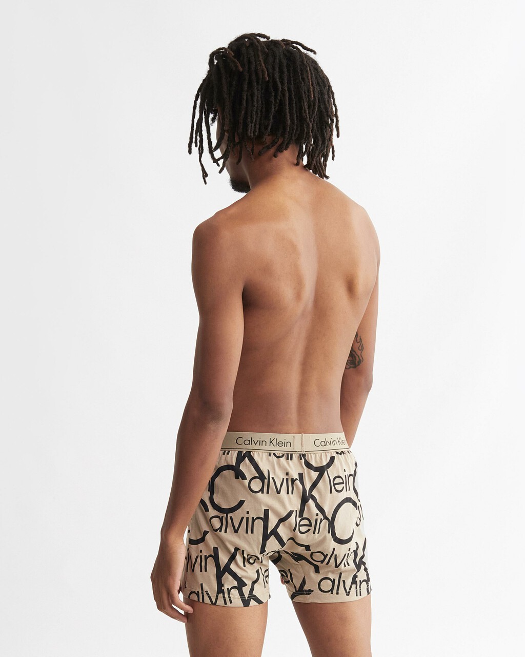 KNIT SLIM BOXERS, 11922 Large Block Logo+Winter Linen, hi-res